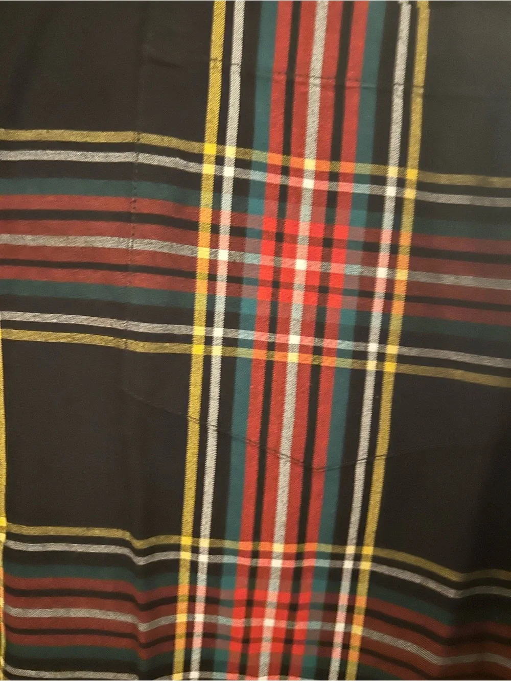 J. Crew Men's Black Plaid Button-Down Shirt with Red and Yellow Accents